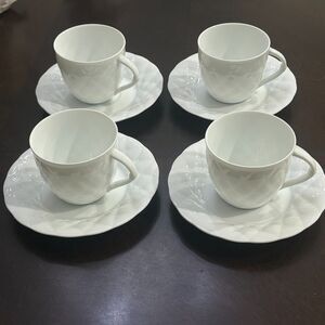 Mikasa VTG Fine China Palladio White Set Of 4 Teacups and Saucers Made In Japan